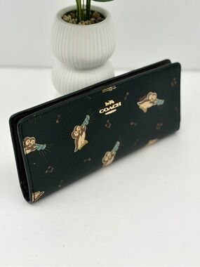 Coach Black Leather Long Wallet with Musical Owl Motif
